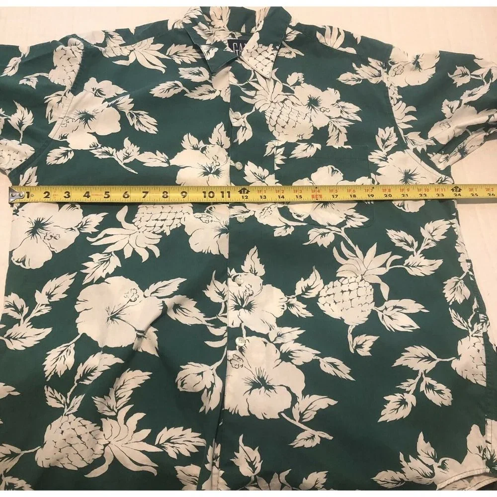 Vintage 90s GAP Made In Hong Kong Cotton Hawaiian Pineapple Floral Shirt Medium - Picture 12 of 12